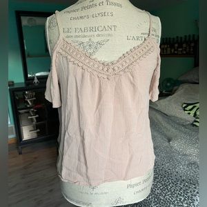 Tan light & airy cold shoulder cropped tank